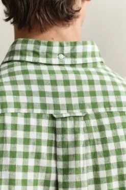 GANT Gingham Leinen Hemd dry herb green kariert Regular Fit Langarm