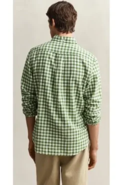 GANT Gingham Leinen Hemd dry herb green kariert Regular Fit Langarm