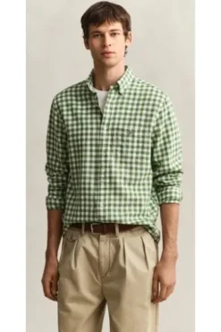 GANT Gingham Leinen Hemd dry herb green kariert Regular Fit Langarm
