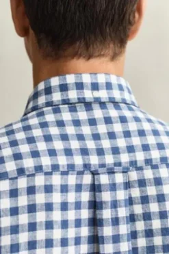 GANT Gingham Leinen Hemd vintage blue kariert Regular Fit Langarm