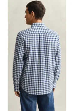 GANT Gingham Leinen Hemd vintage blue kariert Regular Fit Langarm