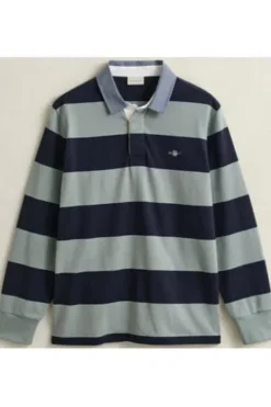GANT Heavy Rugger Polo Shirt ceramic grey gestreift Regular Fit Langarm