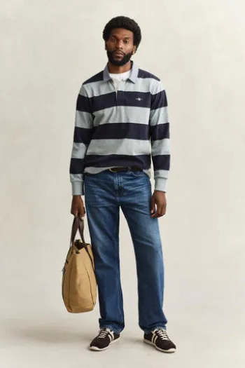 GANT Heavy Rugger Polo Shirt ceramic grey gestreift Regular Fit Langarm