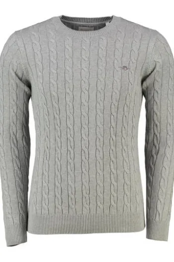 GANT Zopfstrick Rundhalspullover grey melange