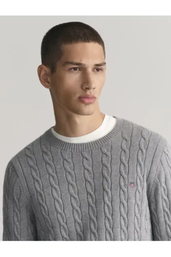 GANT Zopfstrick Rundhalspullover grey melange