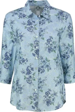 HAMMERSCHMID Bluse Helma blau geblümt in Natur-Qualität