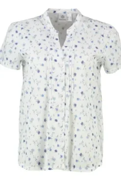 HAMMERSCHMID Bluse Ursula blau geblümt Kurzarm