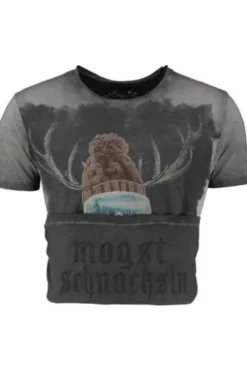 HANGOWEAR T-Shirt Ski Hirsch Grau Printmotiv