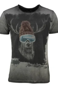HANGOWEAR T-Shirt Ski Hirsch Grau Printmotiv