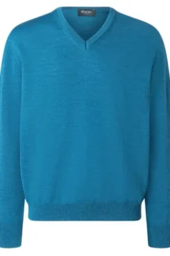 Herren-Pullunder MAERZ V-Ausschnitt Pullover blau extra feine Merinowolle