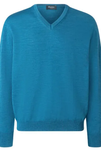 Herren-Pullunder MAERZ V-Ausschnitt Pullover blau extra feine Merinowolle