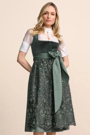 KRÜGER COLLECTION Midi Dirndl dunkelgrün Elira 70er