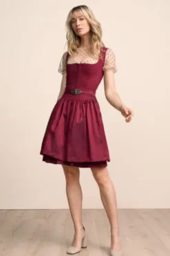 KRÜGER MADL MIni Dirndl bordeaux Evi 50er Rocklänge