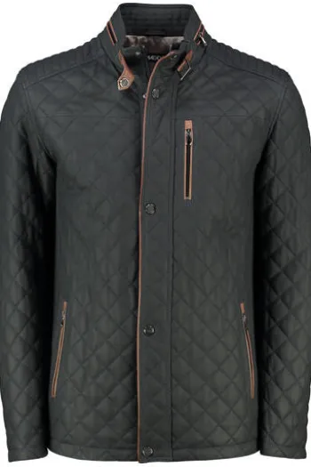 Leder Steppjacke navy