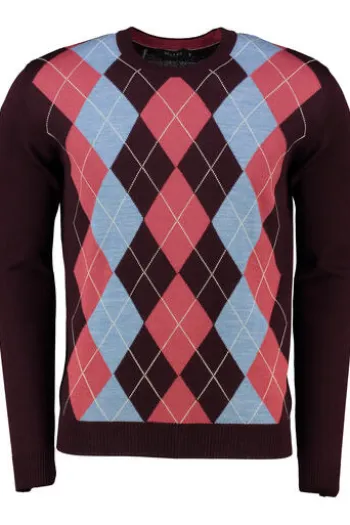 MAERZ Pullover bordeaux gemustert aus Merinowolle