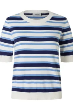 MAERZ Pullover endless sky- hellblau gestreift Kurzarm