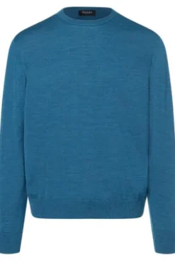MAERZ Rundhals Pullover blau extra feine Merinowolle
