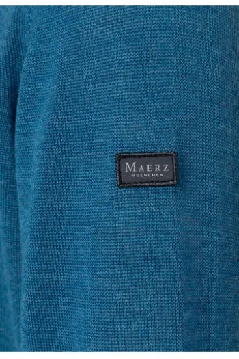 MAERZ Rundhals Pullover blau extra feine Merinowolle