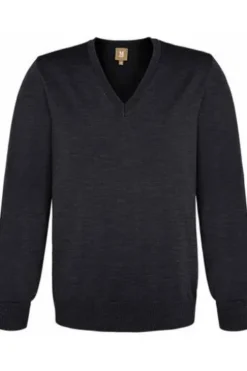 MAERZ V-Ausschnitt Pullover anthrazit extra feine Merinowolle