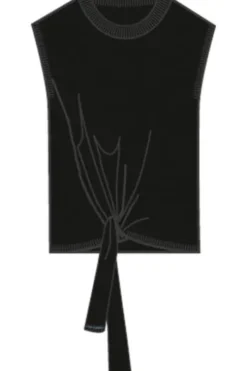 Milano Italy Knitted Top w roundneck and knotdetail at front black
