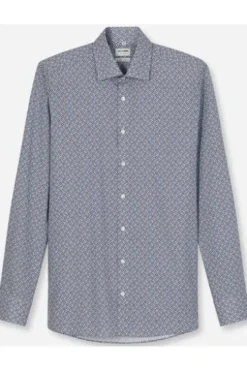 OLYMP Business Hemd Luxor Level 5 blau gemustert Body Fit Langarm