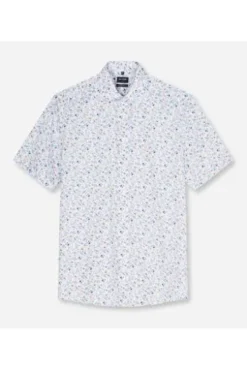 OLYMP Business Hemd Luxor weiss geblümt Modern Fit Kurzarm
