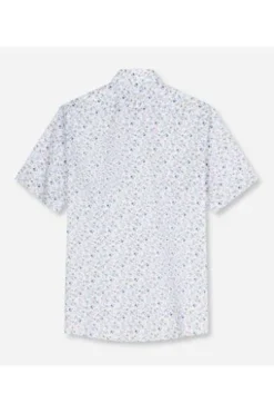 OLYMP Business Hemd Luxor weiss geblümt Modern Fit Kurzarm