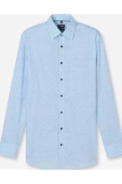 OLYMP City Hemd Luxor bleu gemustert Modern Fit Langarm