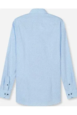 OLYMP City Hemd Luxor bleu gemustert Modern Fit Langarm