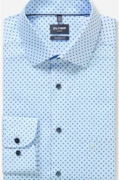 OLYMP City Hemd Luxor bleu gemustert Modern Fit Langarm