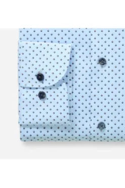 OLYMP City Hemd Luxor bleu gemustert Modern Fit Langarm