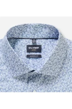 OLYMP City Hemd Luxor bleu gemustert Modern Fit Langarm