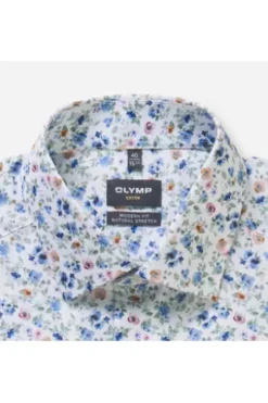 OLYMP City Hemd Luxor weiss geblümt Modern Fit Langarm