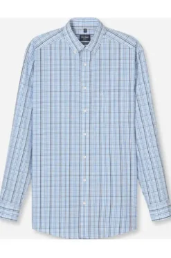 OLYMP Karo Hemd Luxor bleu kariert Modern Fit Langarm