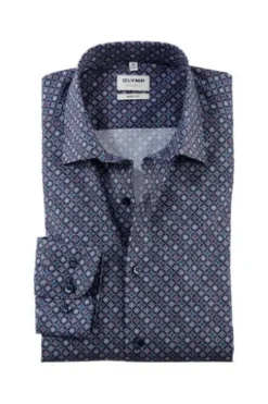 OLYMP Level Five gemustertes Hemd langarm Slim Fit marine