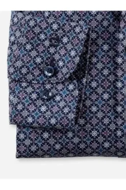 OLYMP Level Five gemustertes Hemd langarm Slim Fit marine