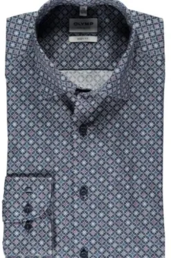 OLYMP Level Five gemustertes Hemd langarm Slim Fit marine