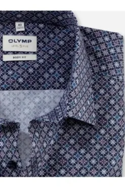 OLYMP Level Five gemustertes Hemd langarm Slim Fit marine