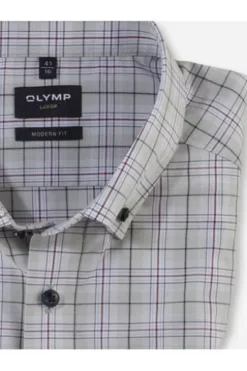 OLYMP Luxor gemustertes Hemd langarm Slim Fit kitt