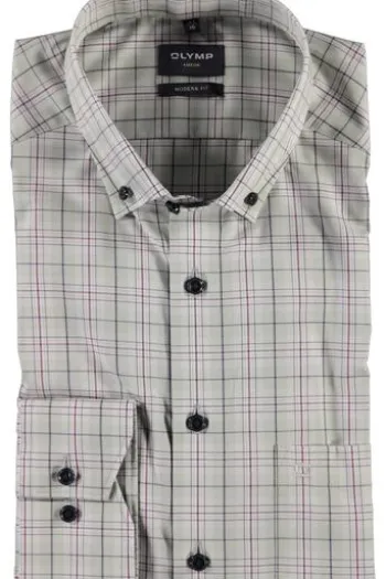 OLYMP Luxor gemustertes Hemd langarm Slim Fit kitt