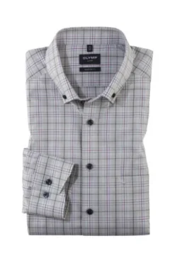 OLYMP Luxor gemustertes Hemd langarm Slim Fit kitt