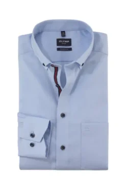 OLYMP Luxor gemustertes Hemd langarm Slim Fit hellblau