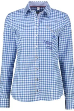 OS TRACHTEN Bluse blau kariert mit Hirschmotiv
