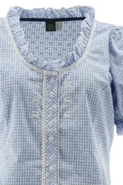 OS TRACHTEN Bluse blau kariert Kurzarm