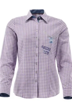 OS TRACHTEN Bluse lila kariert mit Hirschmotiv