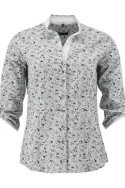 OS TRACHTEN Bluse weiß/blau geblümt 3/4-Arm