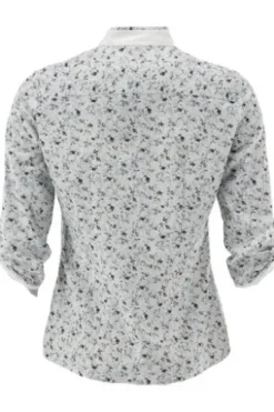 OS TRACHTEN Bluse weiß/blau geblümt 3/4-Arm