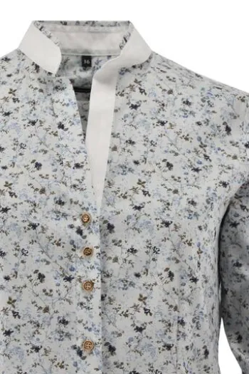 OS TRACHTEN Bluse weiß/blau geblümt 3/4-Arm