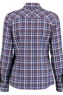 OS TRACHTEN Flanell-Bluse blau kariert mit Edelweißstrickerei