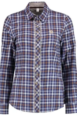 OS TRACHTEN Flanell-Bluse blau kariert mit Edelweißstrickerei